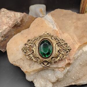 Vintage Gold Brooch with Green Gemstone